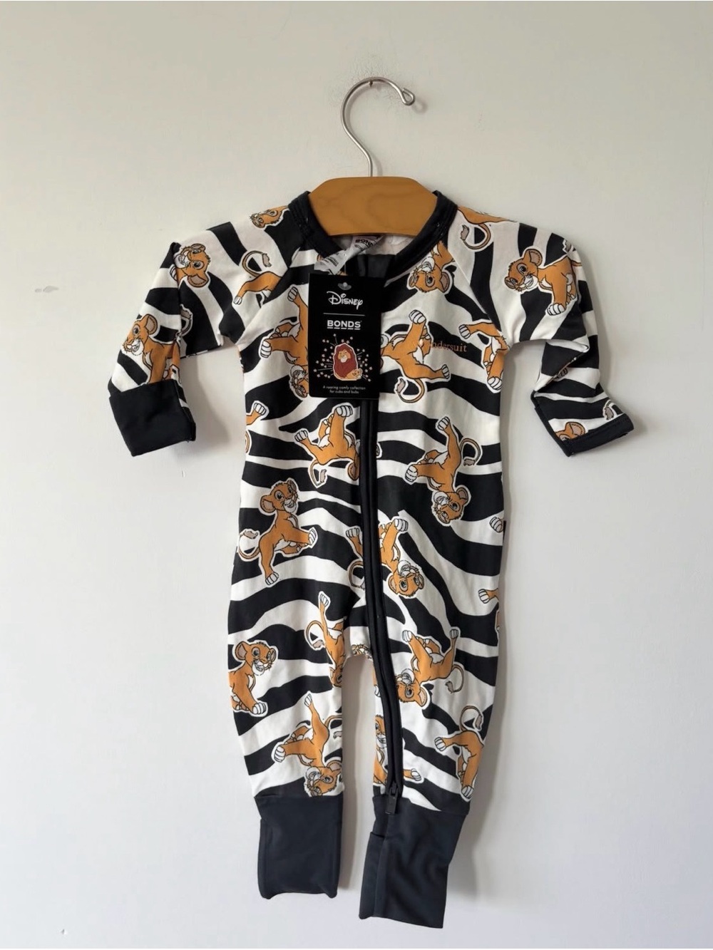 Bonds Disney Simba Zebra Stripe Footed One-Piece - Black, White & Orange